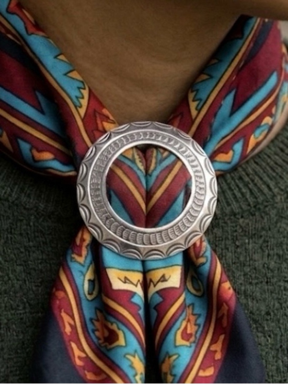 Vintage Navajo Rufus Johnson Sterling Silver Scarf Slide 2.5" Stamped 22 grams